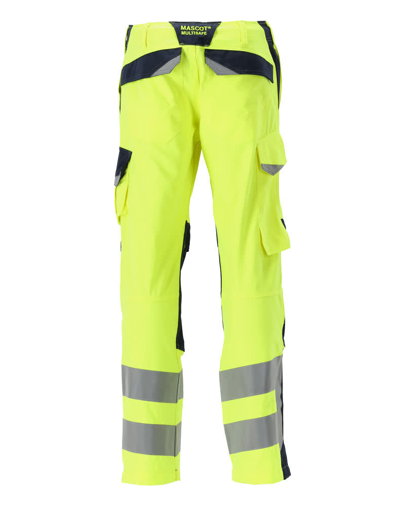 Housut polvitaskuilla - 13879-216 - hi-vis keltainen/tumma laivastonsininen