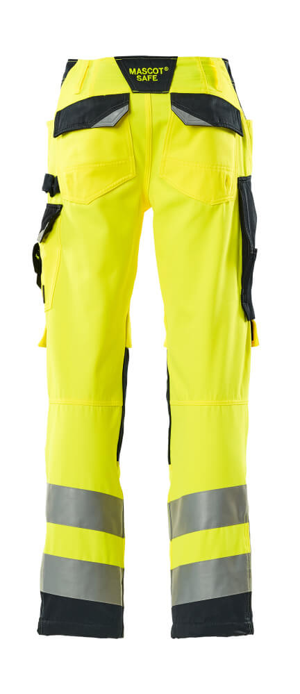 Housut polvitaskuilla - 15579-860 - hi-vis keltainen/tumma laivastonsininen