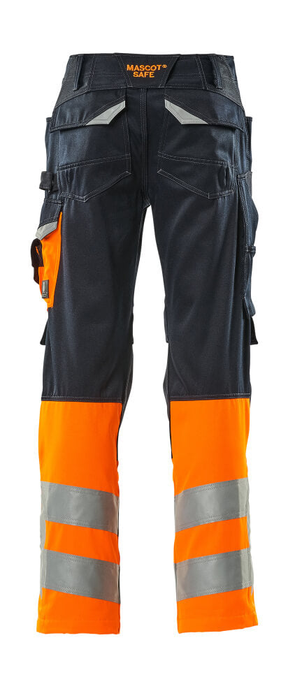 Housut polvitaskuilla - 15679-860 - tumma laivastonsininen/hi-vis oranssi