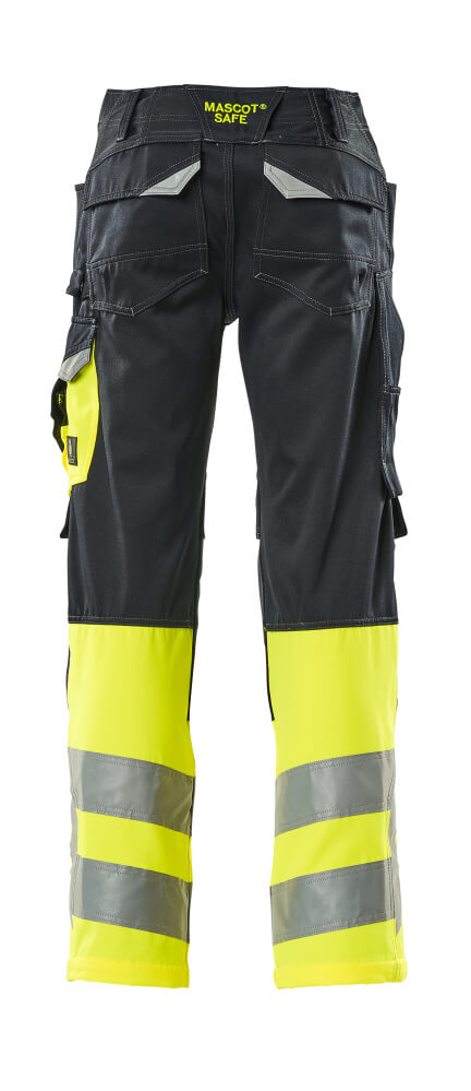 Housut polvitaskuilla - 15679-860 - tumma laivastonsininen/hi-vis keltainen