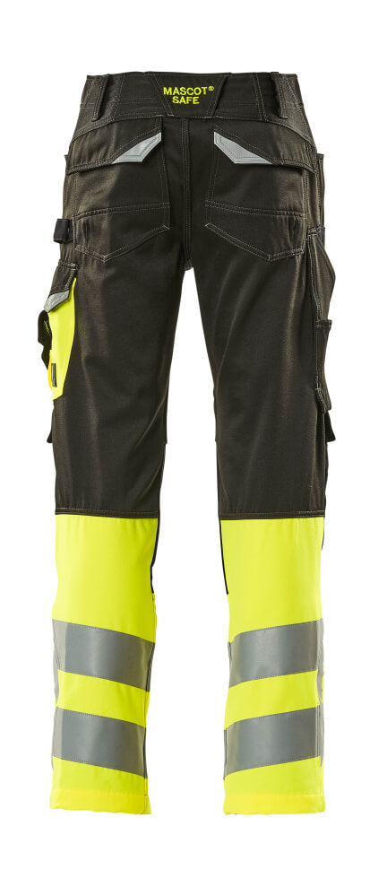 Housut polvitaskuilla - 15679-860 - musta/hi-vis keltainen