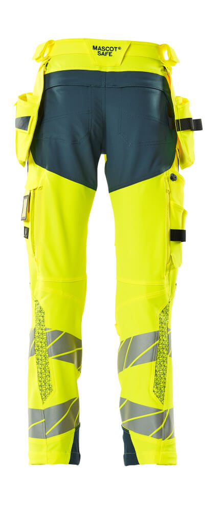Housut riipputaskuilla - 19031-711 - hi-vis keltainen/tumma petrooli
