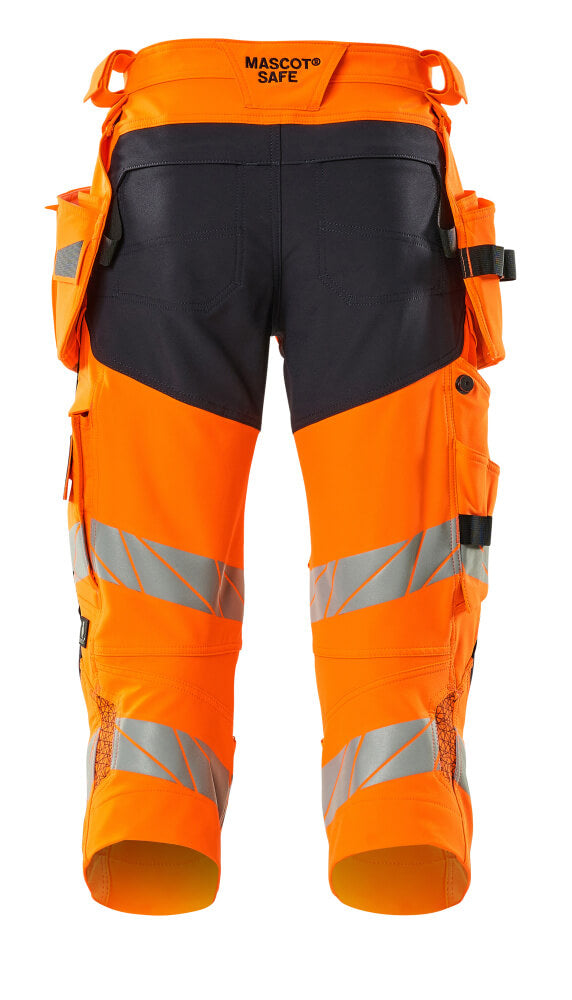 ¾-housut riipputaskuilla - 19049-711 - hi-vis oranssi/tumma laivastonsininen
