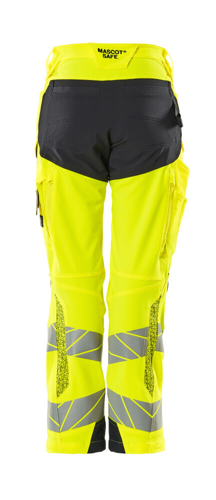 Housut polvitaskuilla - 19078-511 - hi-vis keltainen/tumma laivastonsininen