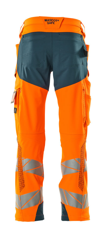 Housut polvitaskuilla - 19079-511 - hi-vis oranssi/tumma petrooli