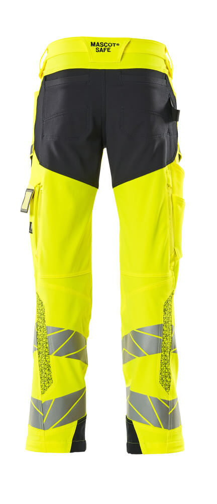 Housut polvitaskuilla - 19079-511 - hi-vis keltainen/tumma laivastonsininen