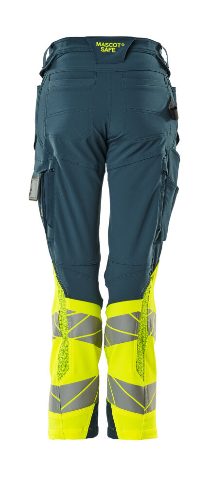 Housut polvitaskuilla - 19178-511 - tumma petrooli/hi-vis keltainen