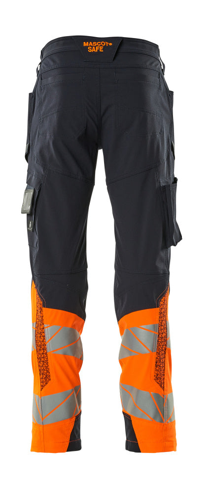 Housut, reisitaskuilla - 19379-510 - tumma laivastonsininen/hi-vis oranssi