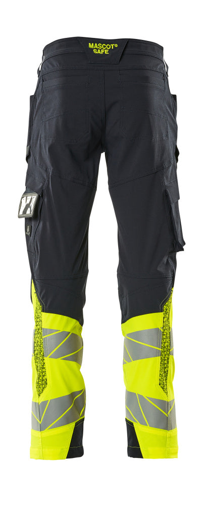 Housut, reisitaskuilla - 19379-510 - tumma laivastonsininen/hi-vis keltainen