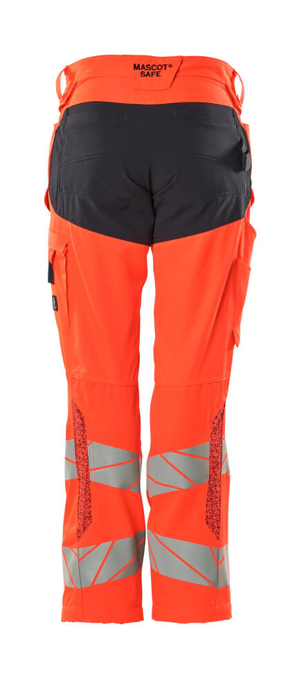 Housut polvitaskuilla - 19578-236 - hi-vis punainen/syvä tummansininen