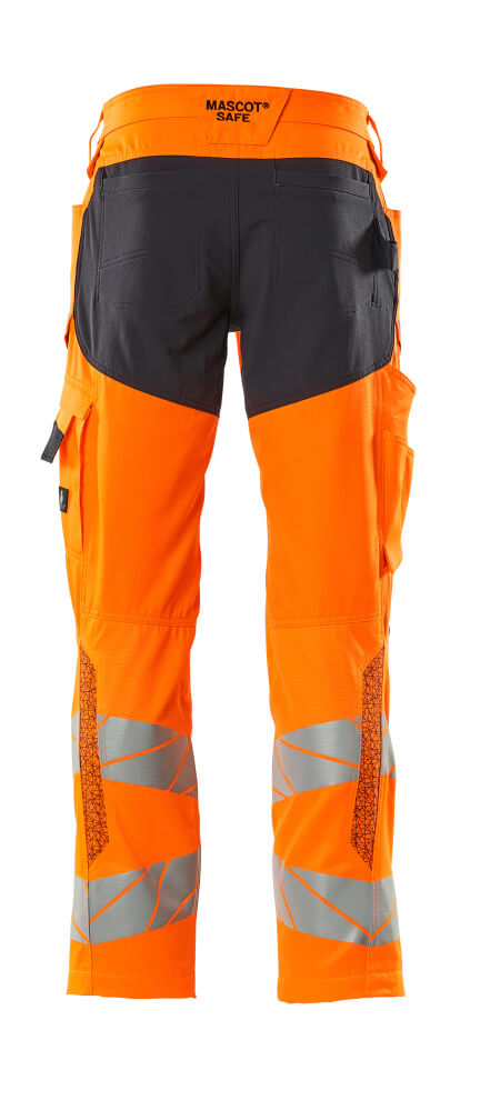 Housut polvitaskuilla - 19579-236 - hi-vis oranssi/tumma laivastonsininen
