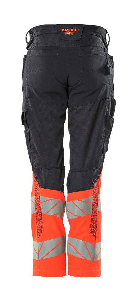 Housut polvitaskuilla - 19678-236 - syvä tummansininen/hi-vis punainen