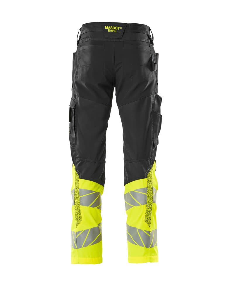 Housut polvitaskuilla - 19679-236 - musta/hi-vis keltainen
