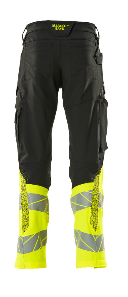 Housut polvitaskuilla - 19879-711 - musta/hi-vis keltainen