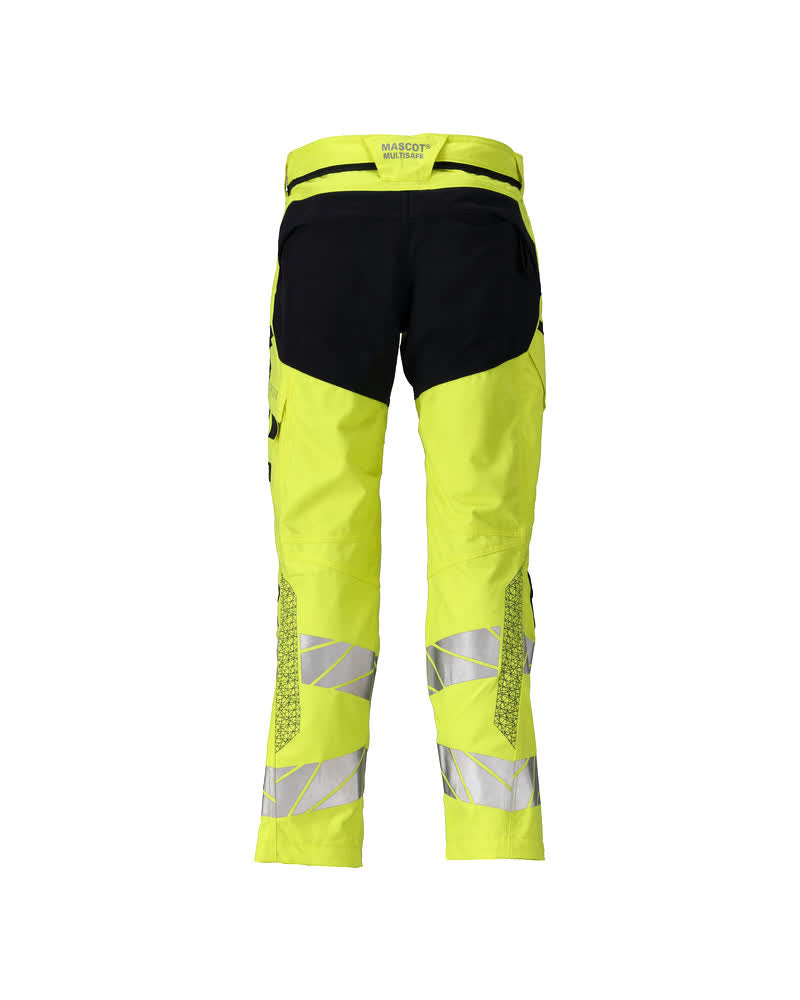 Housut polvitaskuilla - 21379-281 - hi-vis keltainen/tumma laivastonsininen