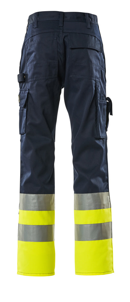 Housut polvitaskuilla - 12379-430 - tummansininen/hi-vis keltainen