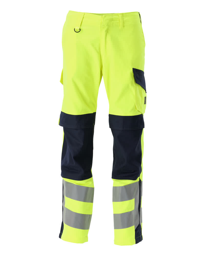Housut polvitaskuilla - 13879-216 - hi-vis keltainen/tumma laivastonsininen