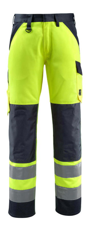 Housut polvitaskuilla - 15979-948 - hi-vis keltainen/tumma laivastonsininen