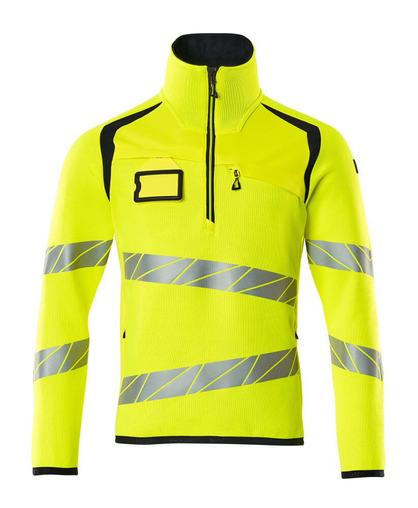 Neulepusero lyhyellä vetoketjulla - 19005-351 - hi-vis keltainen/tumma laivastonsininen
