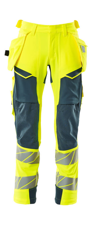 Housut riipputaskuilla - 19031-711 - hi-vis keltainen/tumma petrooli
