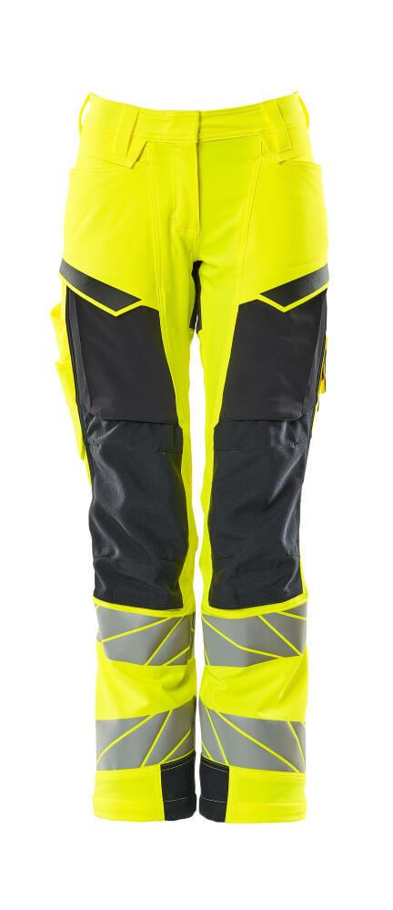 Housut polvitaskuilla - 19078-511 - hi-vis keltainen/tumma laivastonsininen