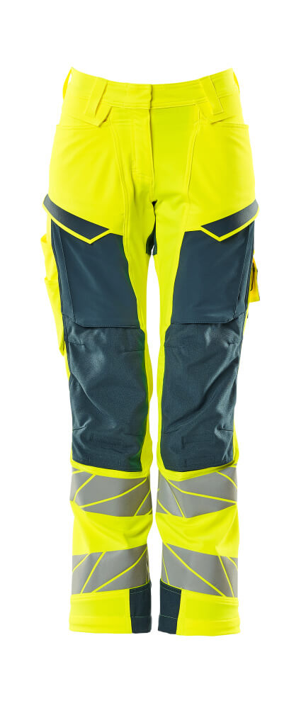 Housut polvitaskuilla - 19078-511 - hi-vis keltainen/tumma petrooli