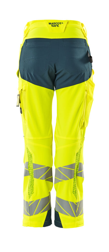 Housut polvitaskuilla - 19078-511 - hi-vis keltainen/tumma petrooli