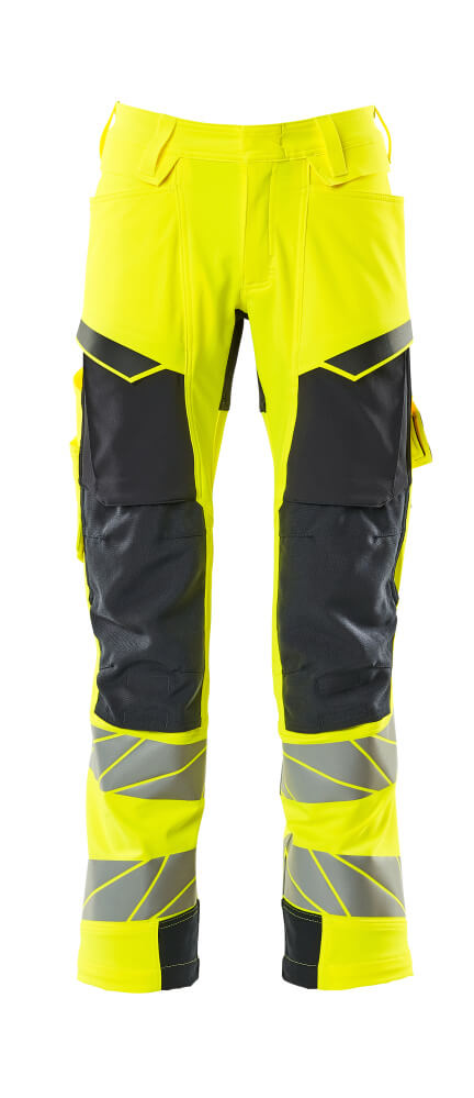 Housut polvitaskuilla - 19079-511 - hi-vis keltainen/tumma laivastonsininen