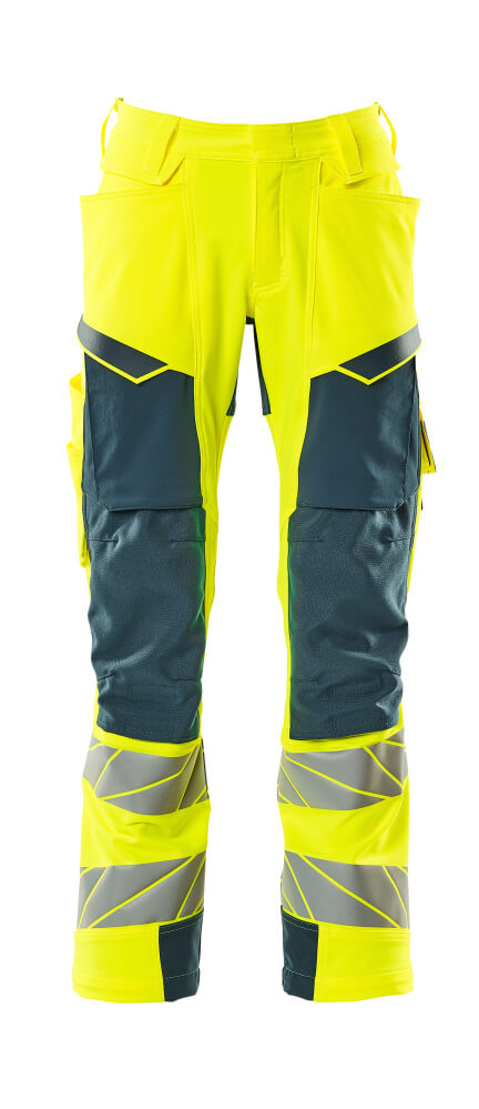 Housut polvitaskuilla - 19079-511 - hi-vis keltainen/tumma petrooli