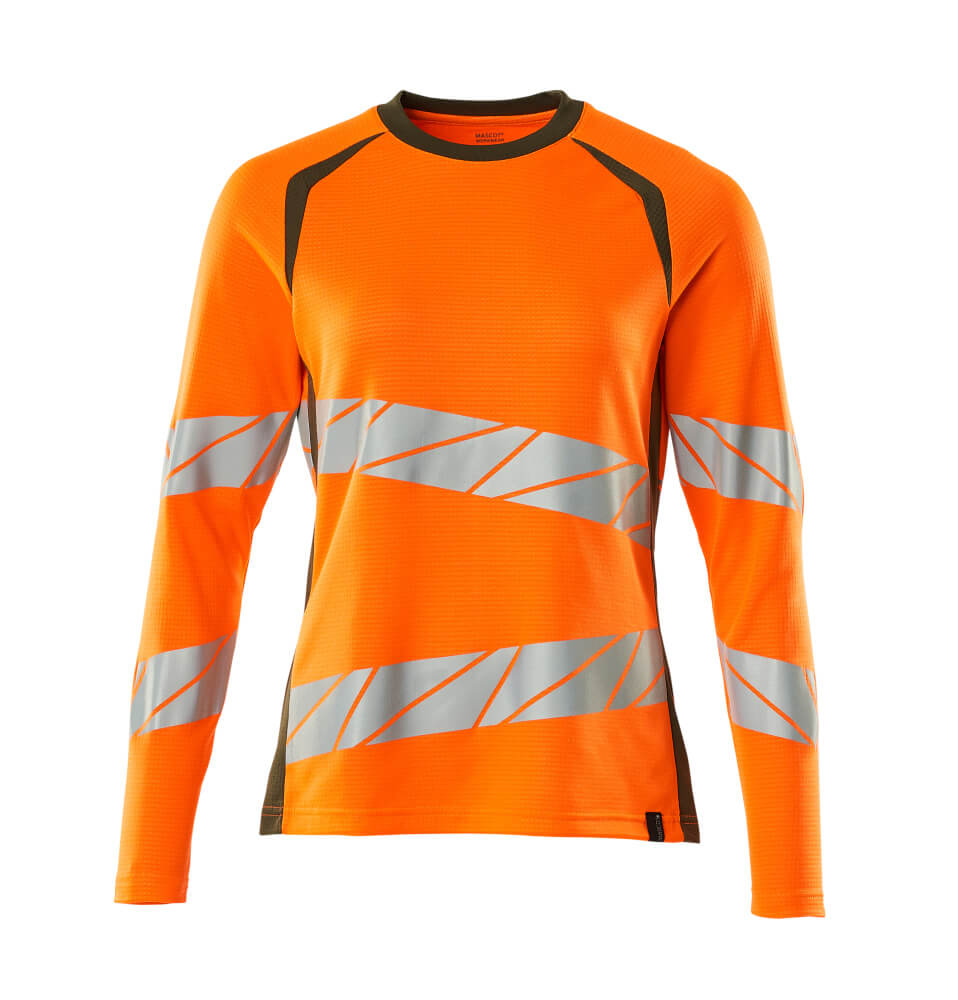 T-Paita, pitkähihainen - 19091-771 - hi-vis oranssi/sammaleenvihreä