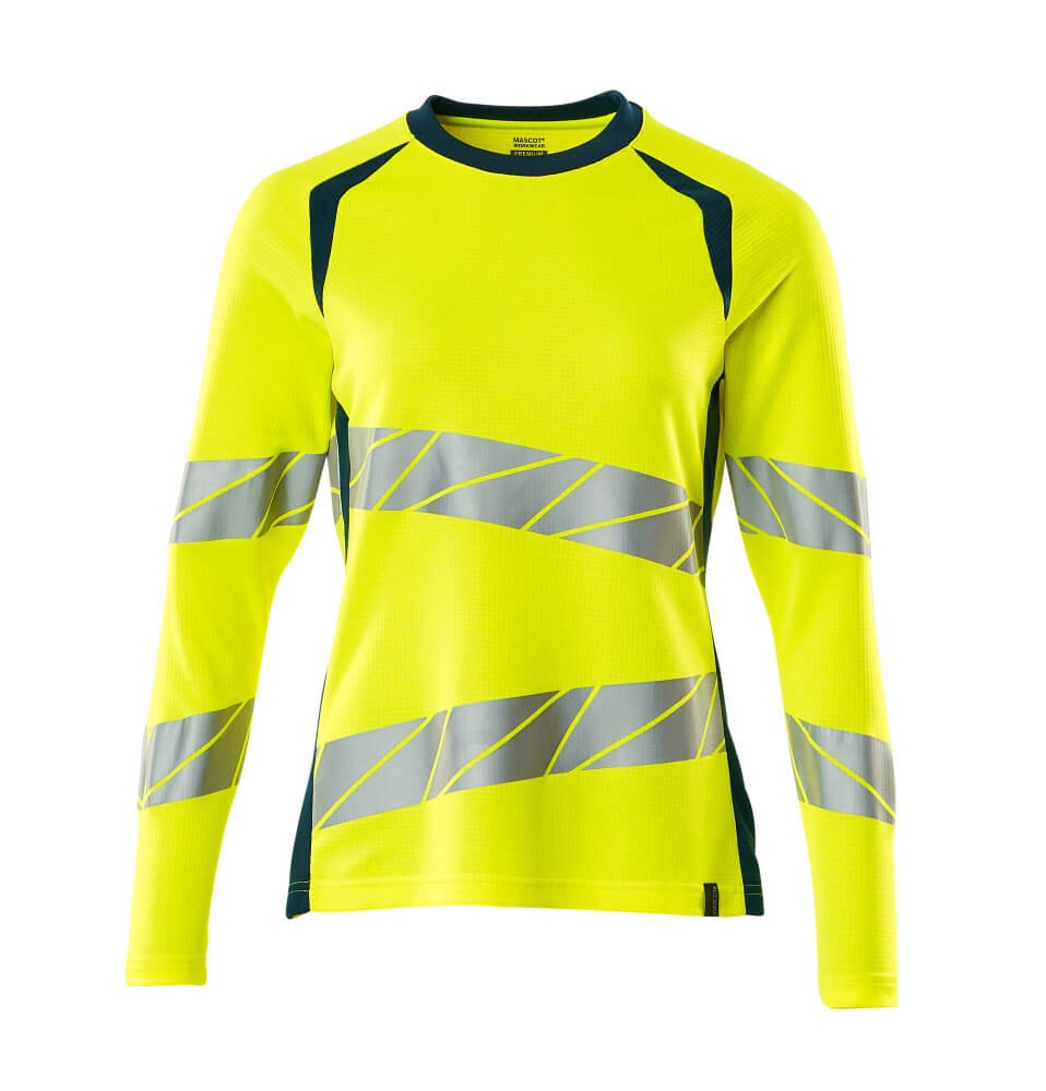 T-Paita, pitkähihainen - 19091-771 - hi-vis keltainen/tumma petrooli