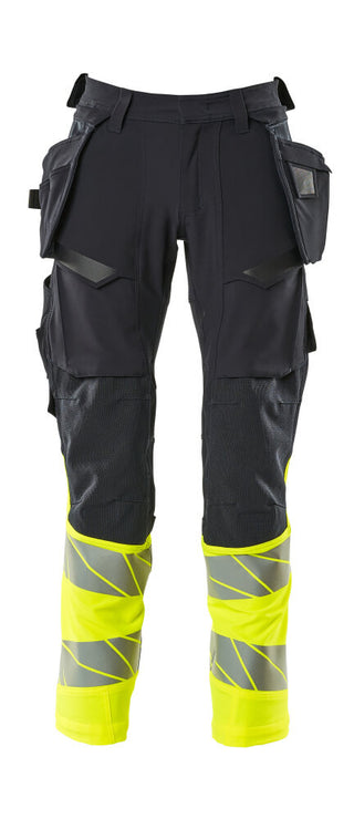 Housut riipputaskuilla - 19131-711 - tumma laivastonsininen/hi-vis keltainen