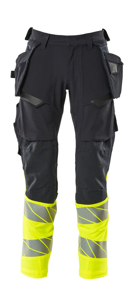 Housut riipputaskuilla - 19131-711 - tumma laivastonsininen/hi-vis keltainen