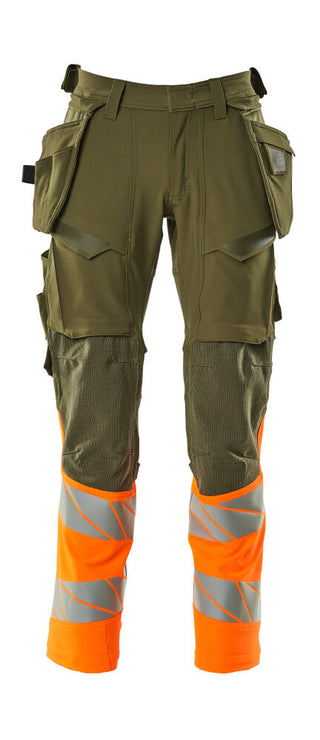 Housut riipputaskuilla - 19131-711 - sammaleenvihreä/hi-vis oranssi