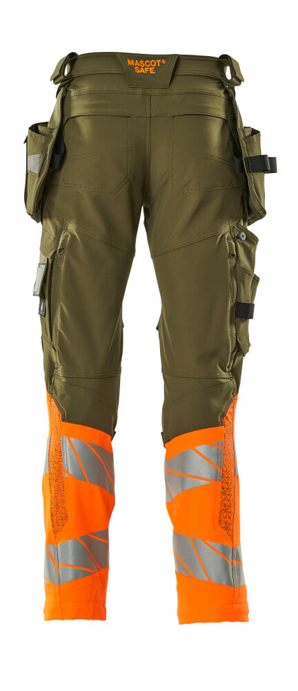 Housut riipputaskuilla - 19131-711 - sammaleenvihreä/hi-vis oranssi