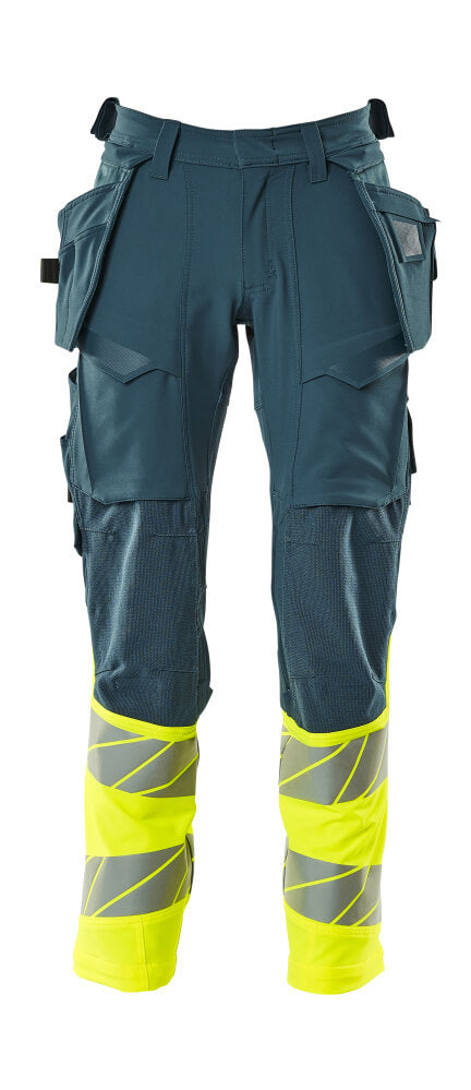 Housut riipputaskuilla - 19131-711 - tumma petrooli/hi-vis keltainen