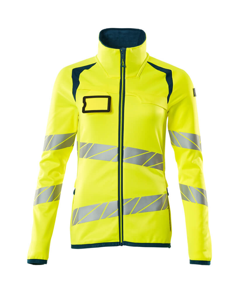 Fleecepusero vetoketjulla - 19153-315 - hi-vis keltainen/tumma petrooli