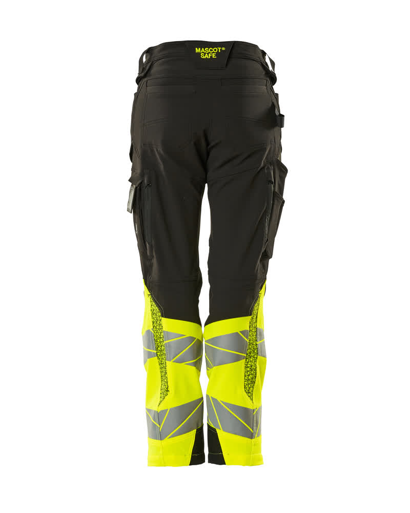 Housut polvitaskuilla - 19178-511 - musta/hi-vis keltainen