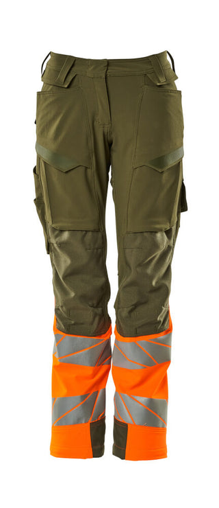 Housut polvitaskuilla - 19178-511 - sammaleenvihreä/hi-vis oranssi