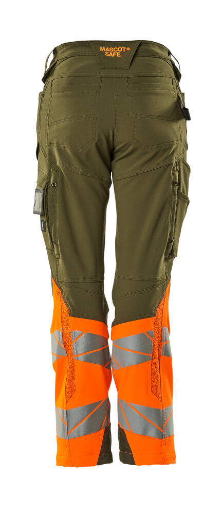 Housut polvitaskuilla - 19178-511 - sammaleenvihreä/hi-vis oranssi