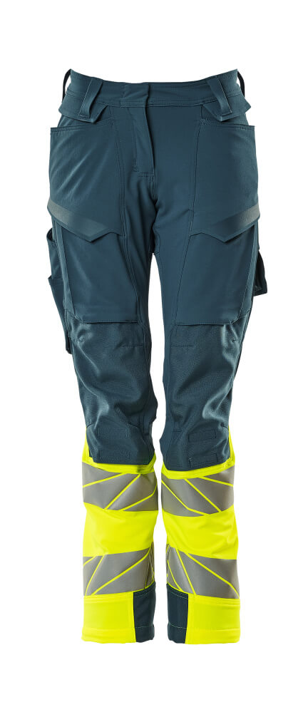 Housut polvitaskuilla - 19178-511 - tumma petrooli/hi-vis keltainen