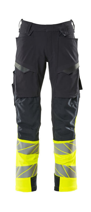 Housut polvitaskuilla - 19179-511 - tumma laivastonsininen/hi-vis keltainen