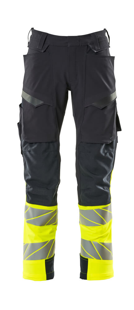 Housut polvitaskuilla - 19179-511 - tumma laivastonsininen/hi-vis keltainen