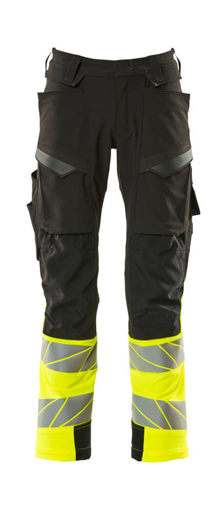 Housut polvitaskuilla - 19179-511 - musta/hi-vis keltainen