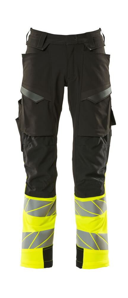 Housut polvitaskuilla - 19179-511 - musta/hi-vis keltainen