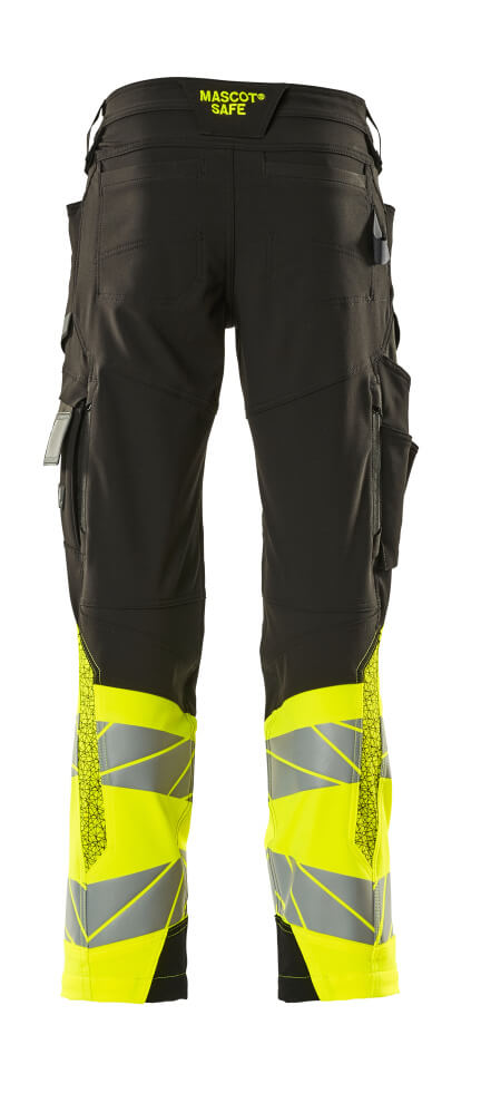 Housut polvitaskuilla - 19179-511 - musta/hi-vis keltainen