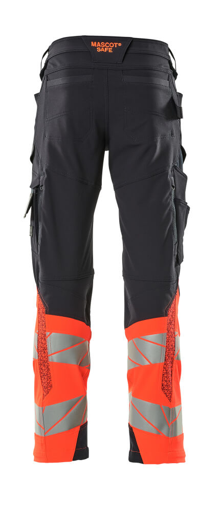 Housut polvitaskuilla - 19179-511 - syvä tummansininen/hi-vis punainen