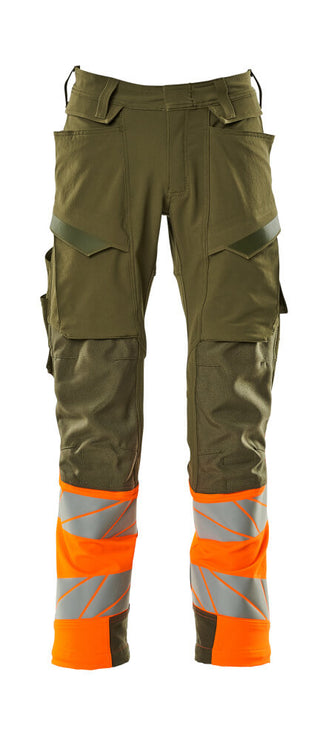 Housut polvitaskuilla - 19179-511 - sammaleenvihreä/hi-vis oranssi