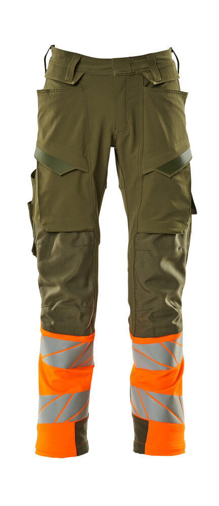 Housut polvitaskuilla - 19179-511 - sammaleenvihreä/hi-vis oranssi