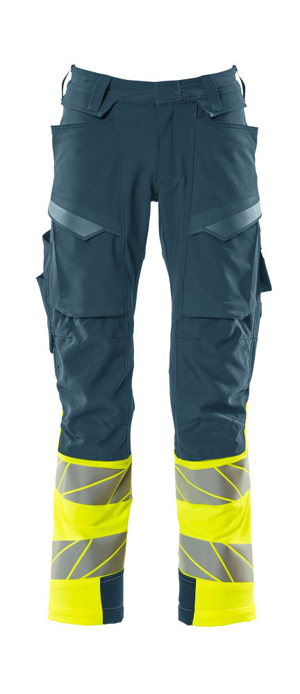 Housut polvitaskuilla - 19179-511 - tumma petrooli/hi-vis keltainen